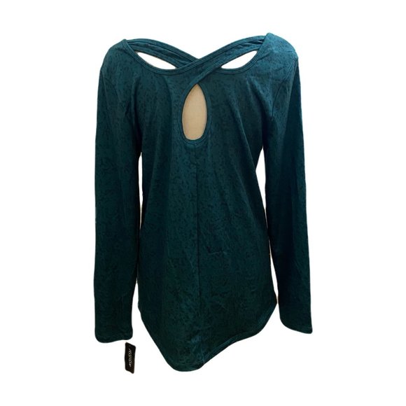 Ideology Women Blouse French Terry Long Sleeve Printed Cutout-Back Tee Green S - Picture 4 of 4